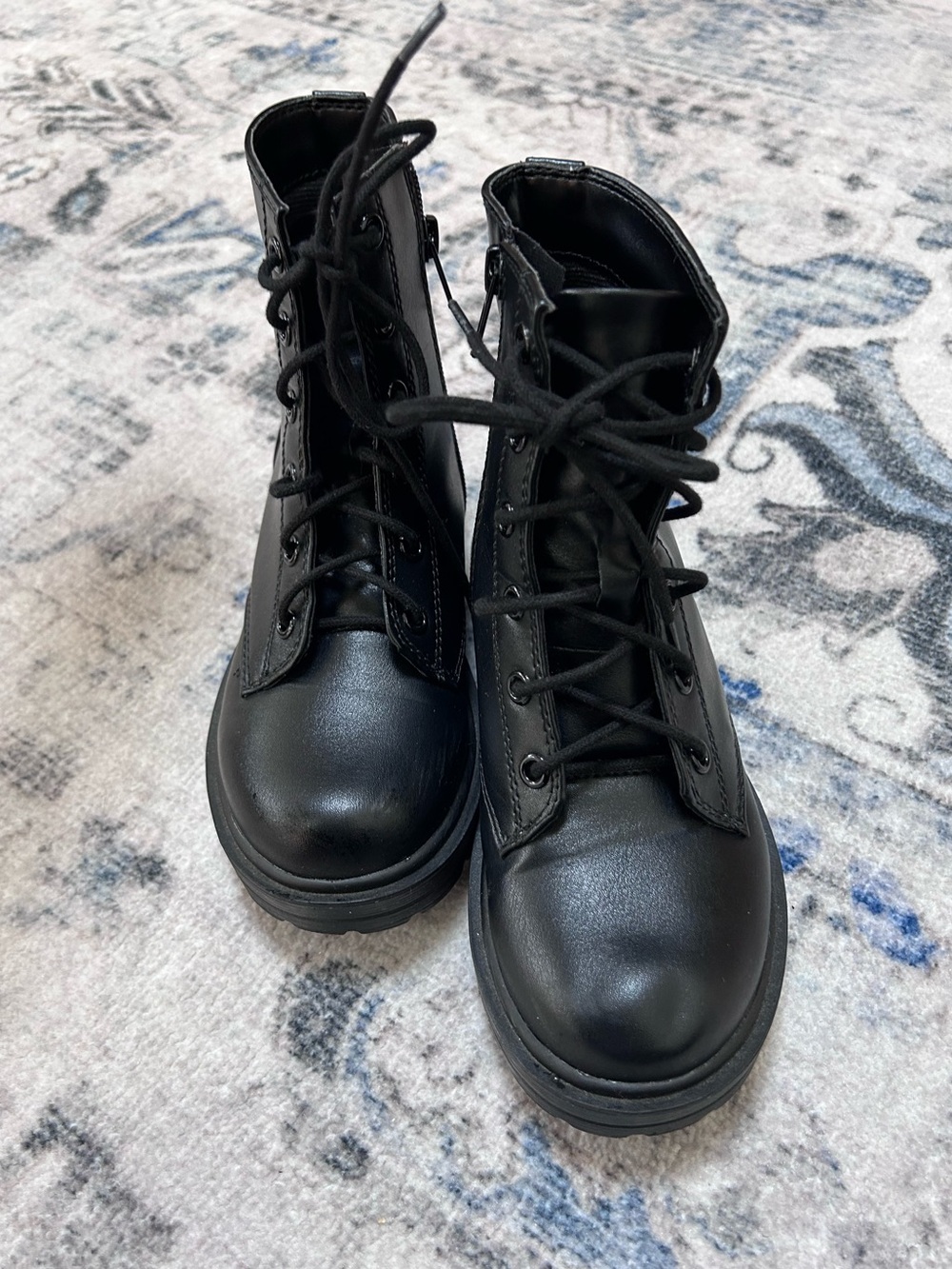 Kids Black Combat Boots Size 2